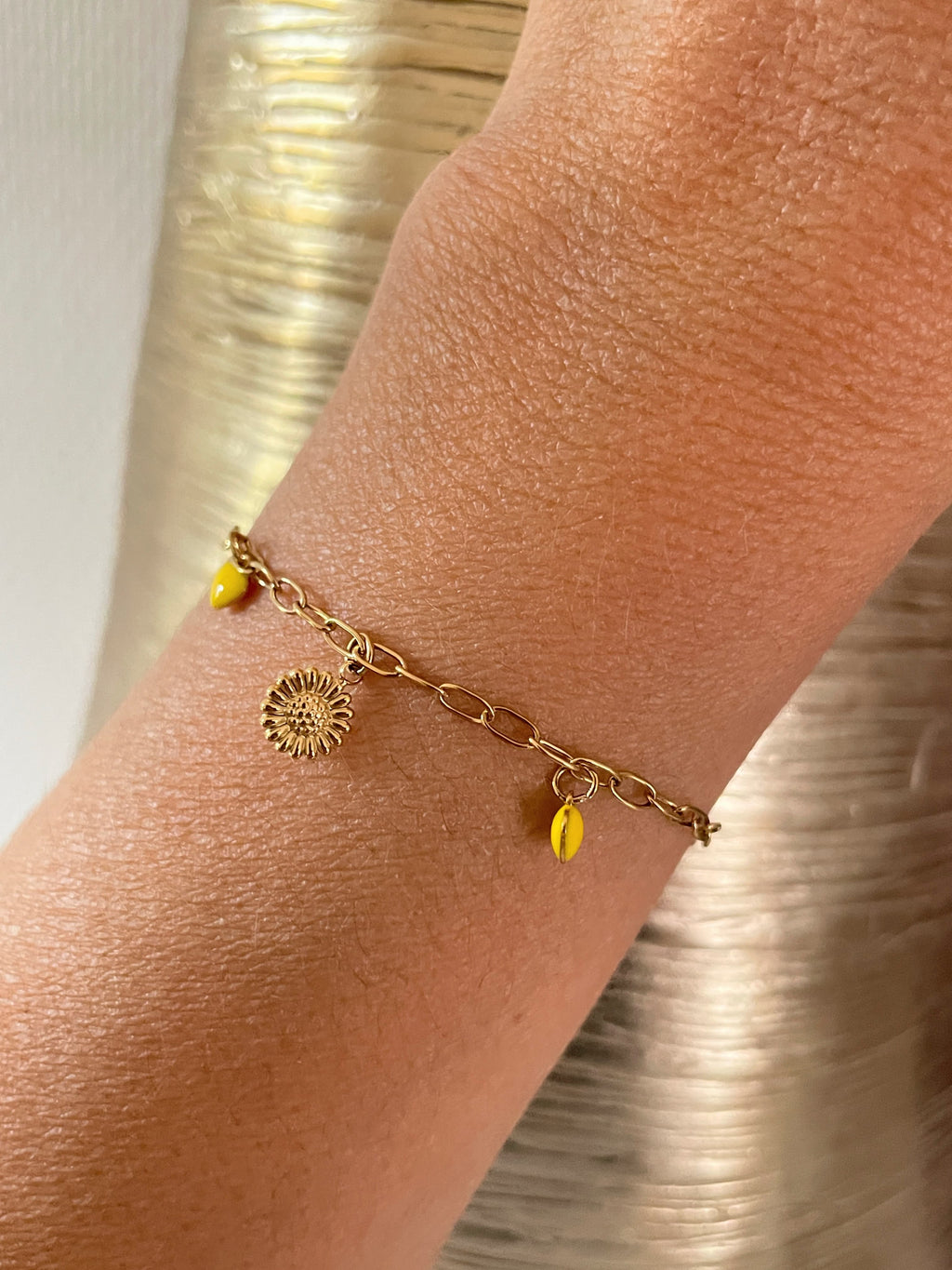 Bracelet Fin à Breloques colorées – Acier Inoxydable Doré