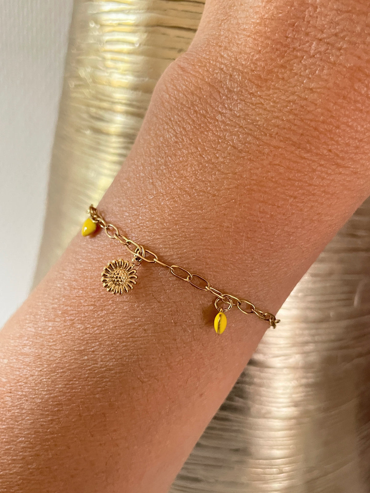 Bracelet Fin à Breloques colorées – Acier Inoxydable Doré