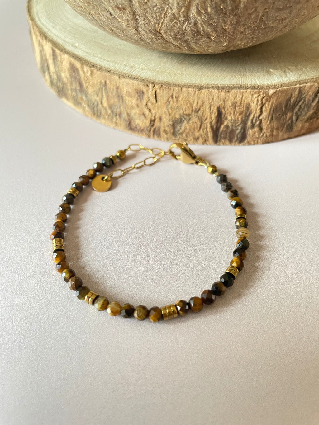 Bracelet Oeil de Tigre & hématites dorées en perles naturelles