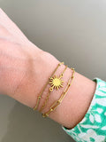 Bracelet Multi Rang Doré – 3 Chaînes et Soleil en Acier Inoxydable