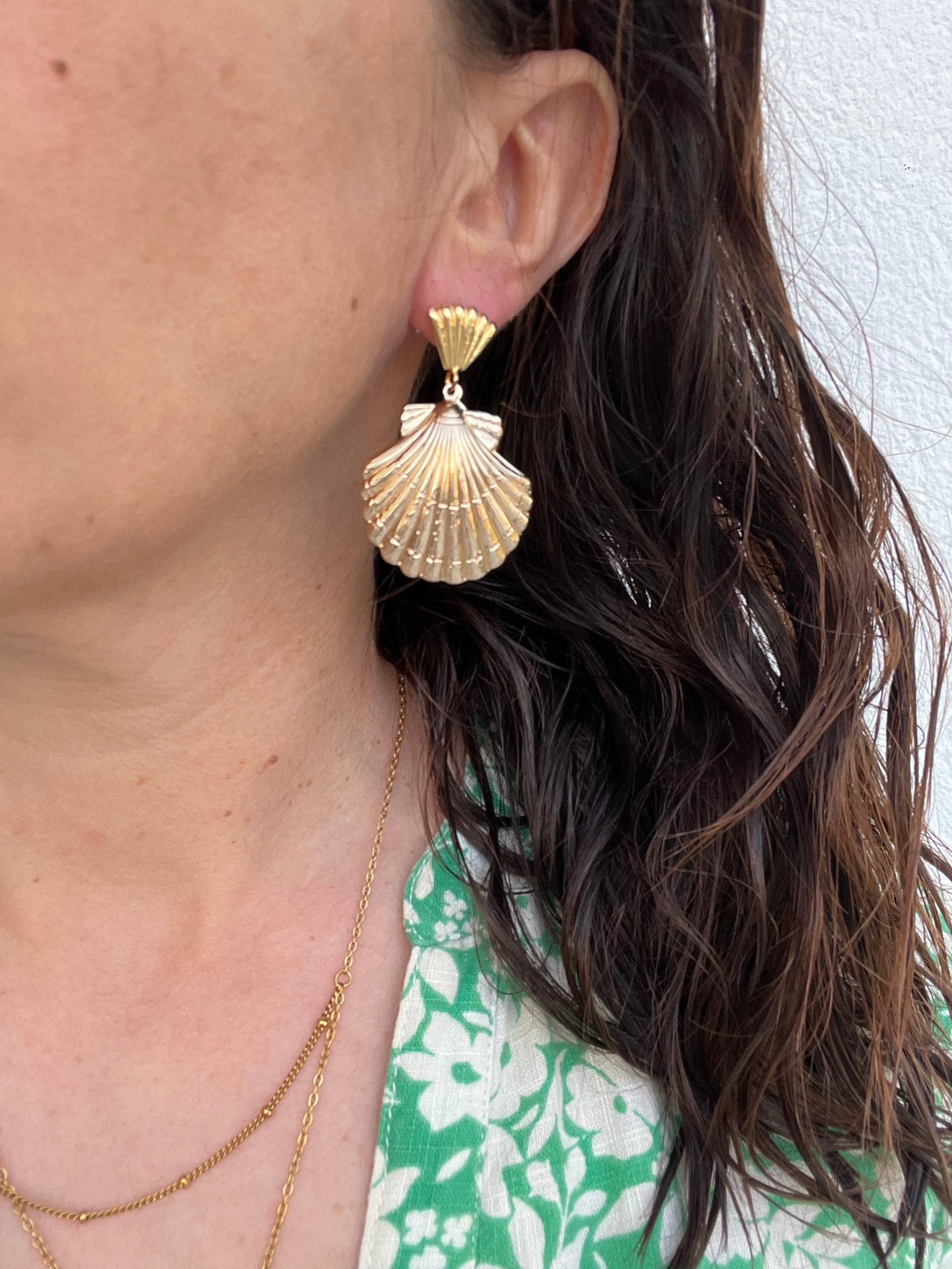 Boucles d'Oreilles Coquillage Dorées en Acier Inoxydable