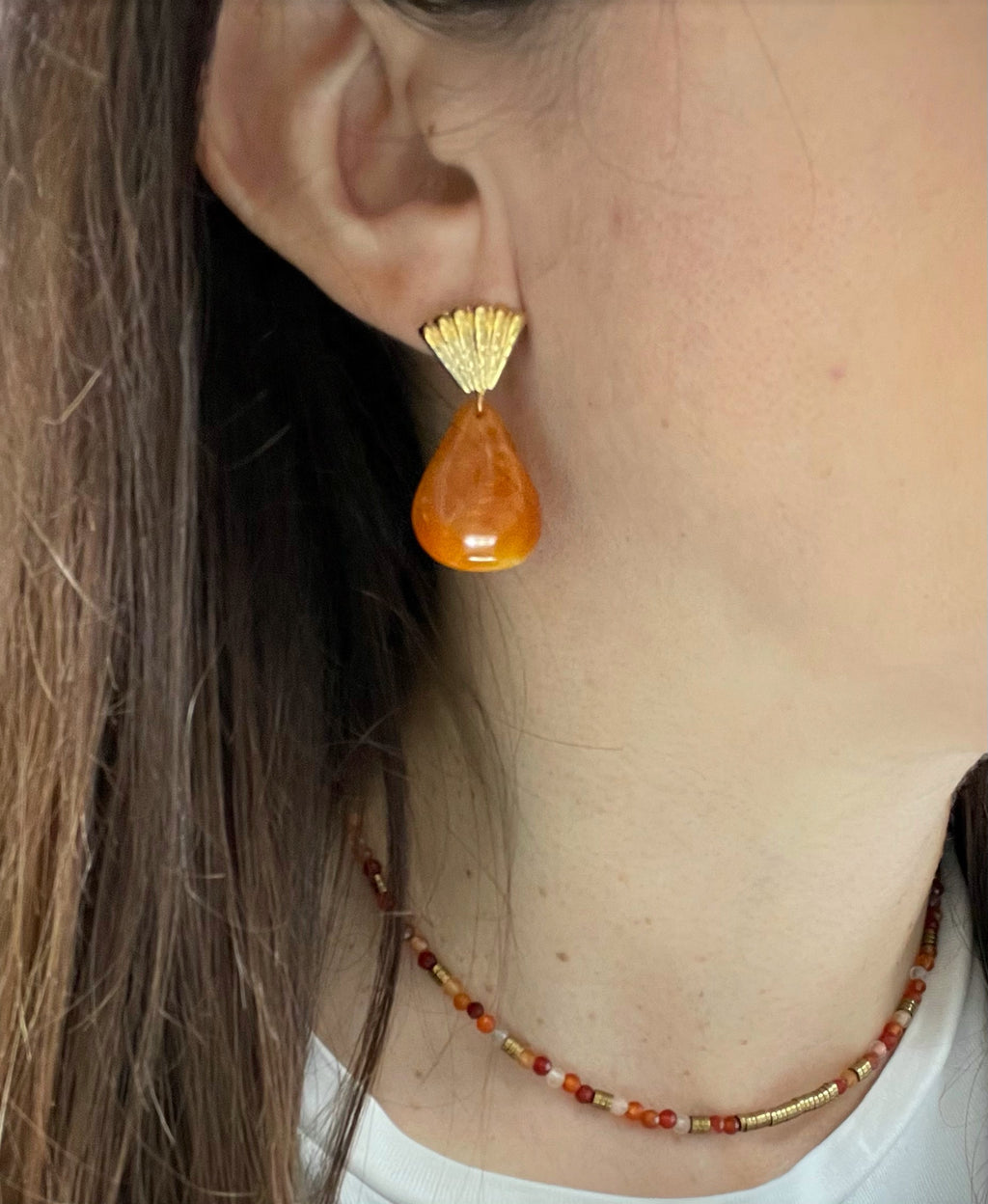 Boucles d'Oreilles Pétale Orange ou Ambre