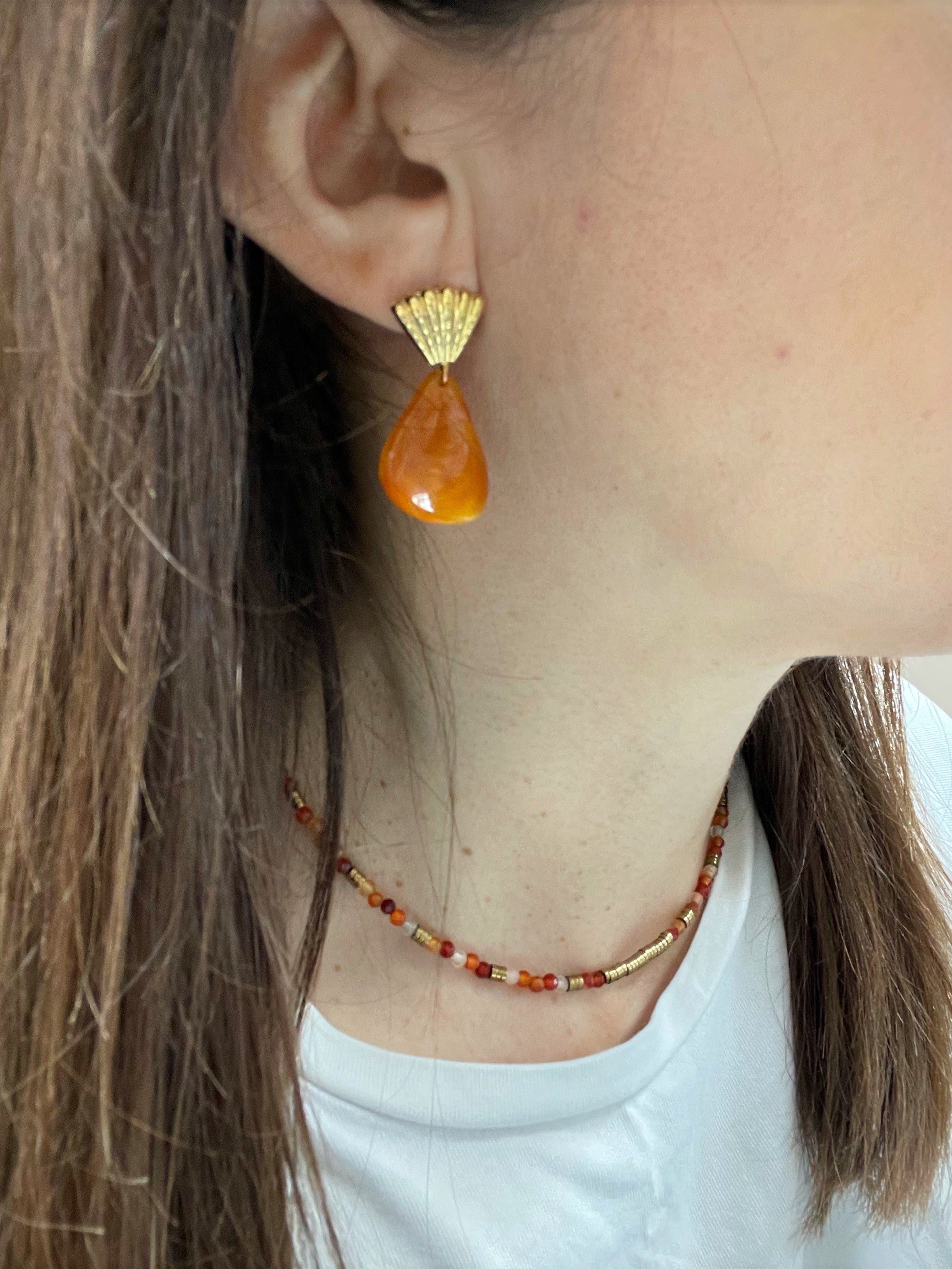 Boucles d'Oreilles Pétale Orange ou Ambre