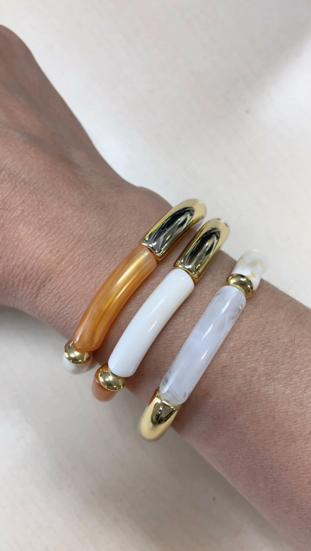 Bracelet Tube en Acétate Doré et Orange