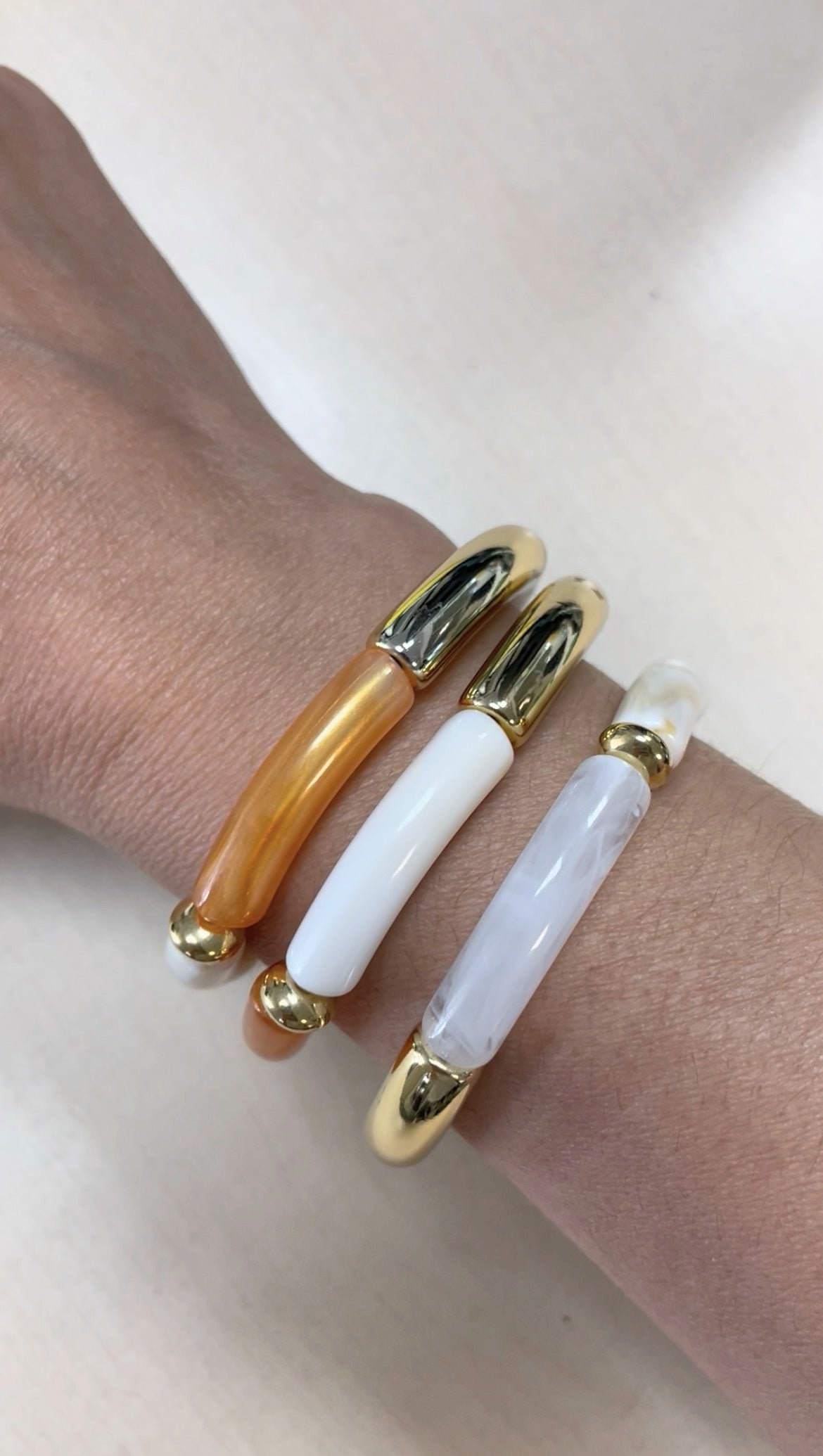 Bracelet Tube en Acétate Doré et Orange