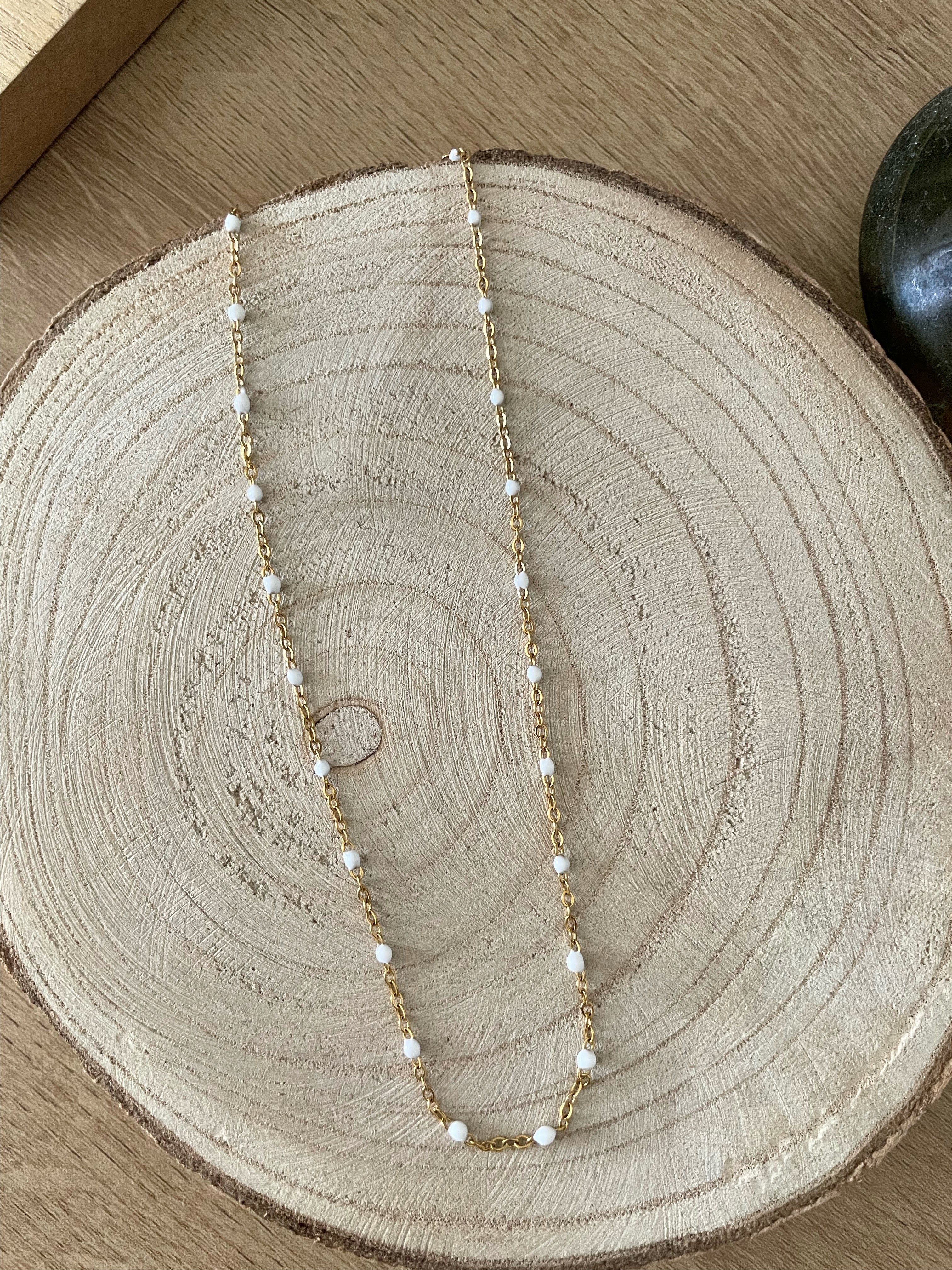 Collier Chaîne Fine Dorée et blanche – Acier inoxydable