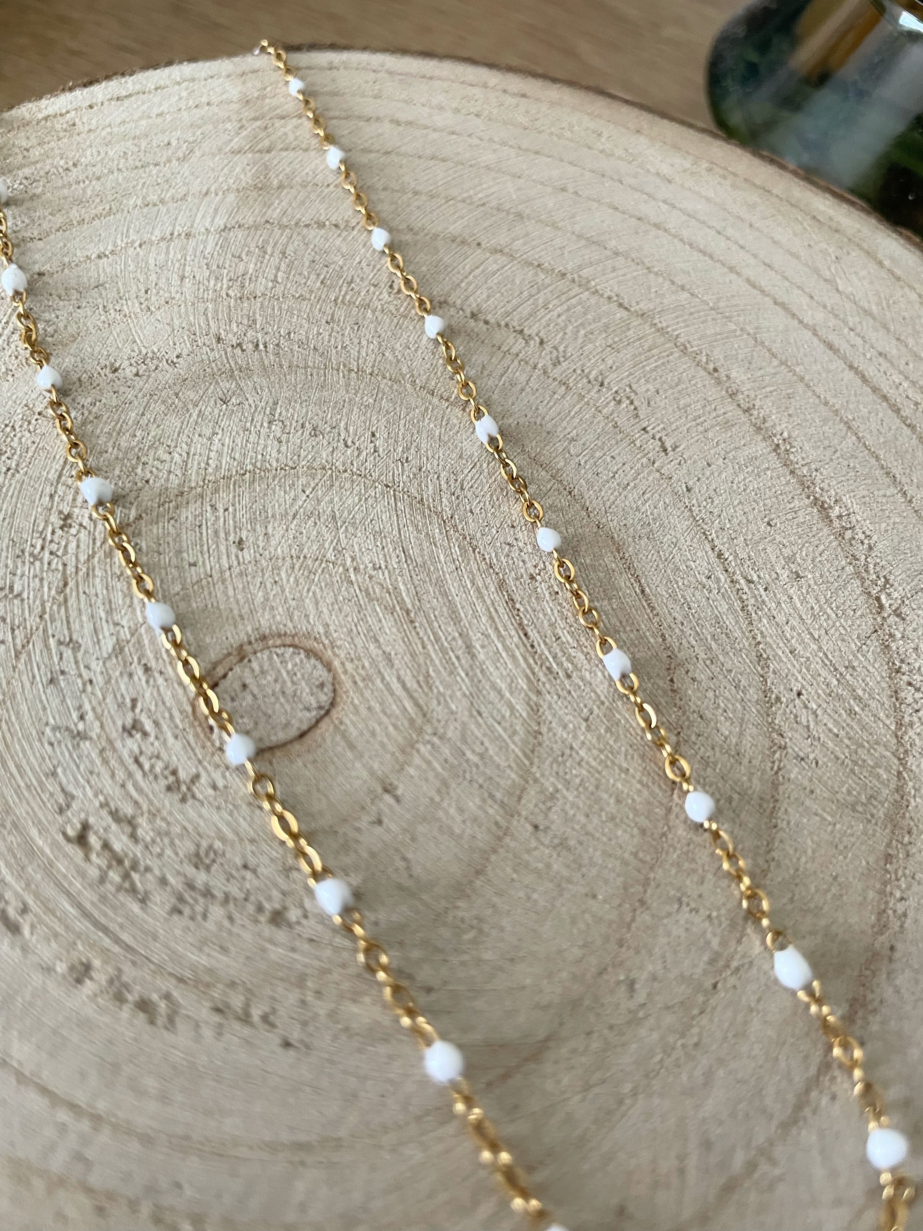 Collier Chaîne Fine Dorée et blanche – Acier inoxydable