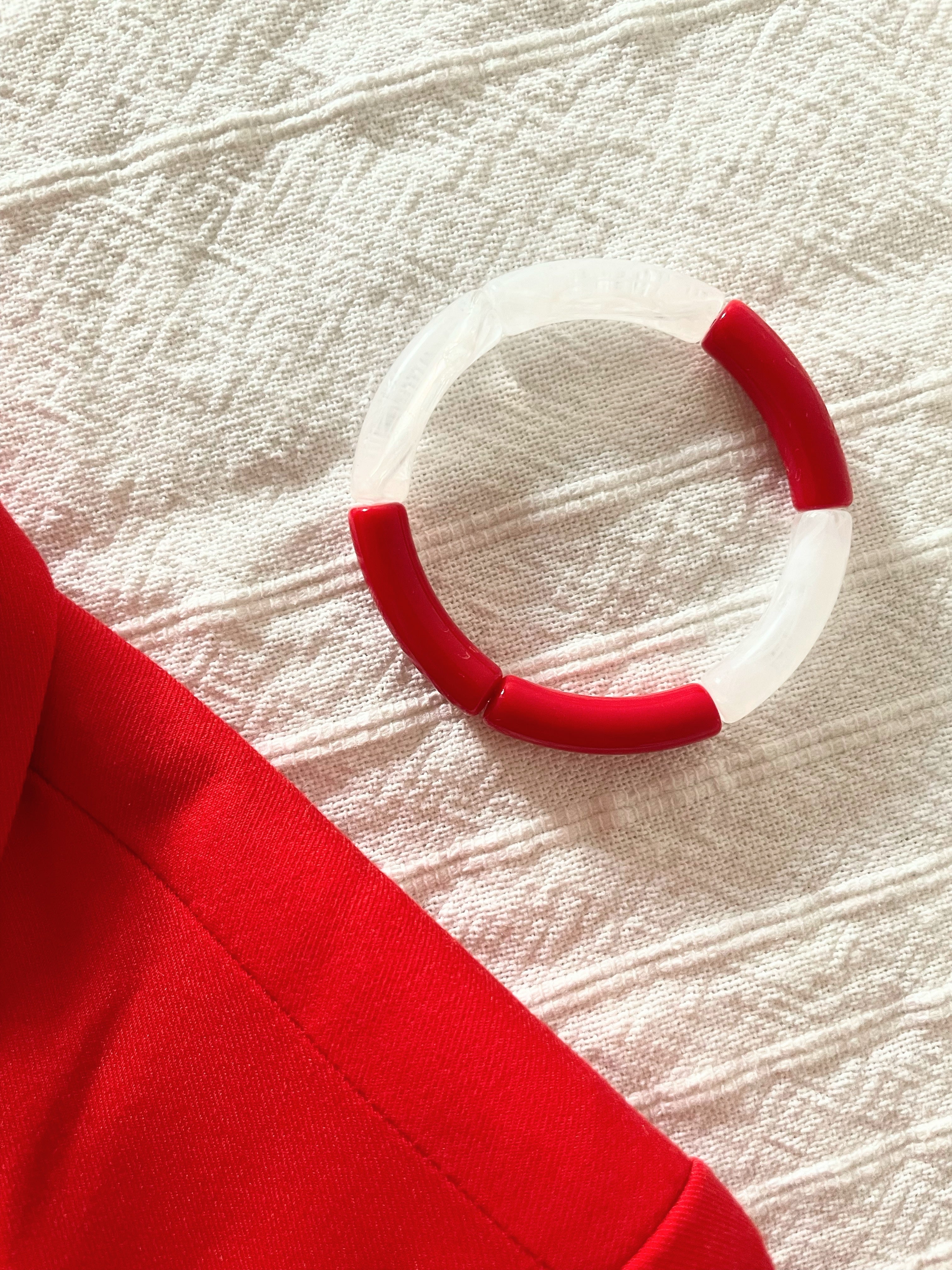 Bracelet Tube Acétate Rouge & Blanc – Idéal Férias | LPY BIJOUX