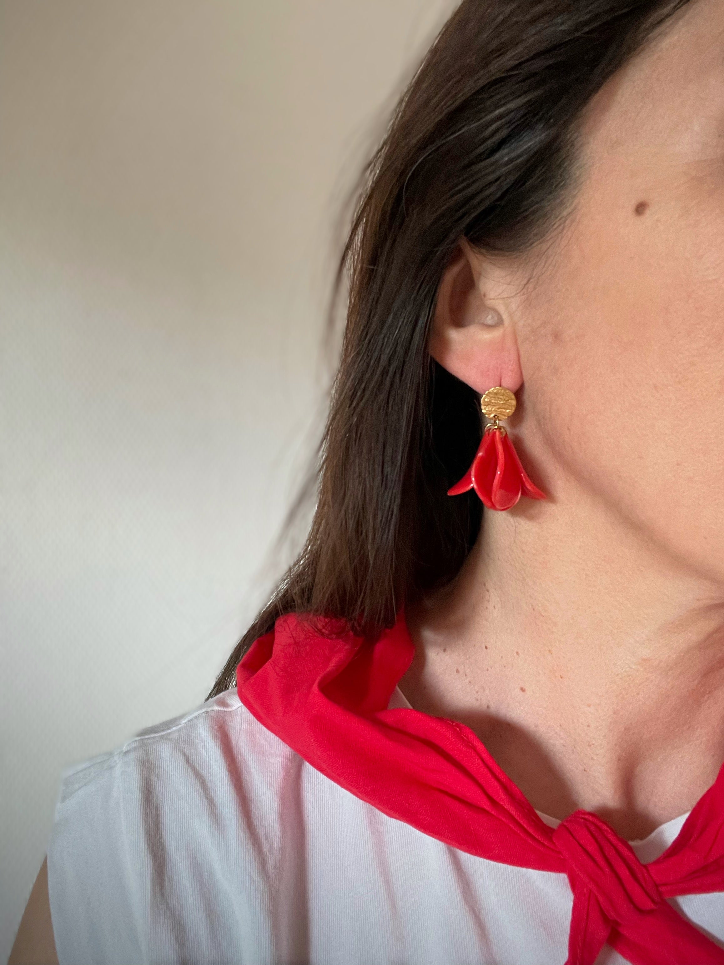 Boucles d'Oreilles Pétales Rouges Acier Inoxydable