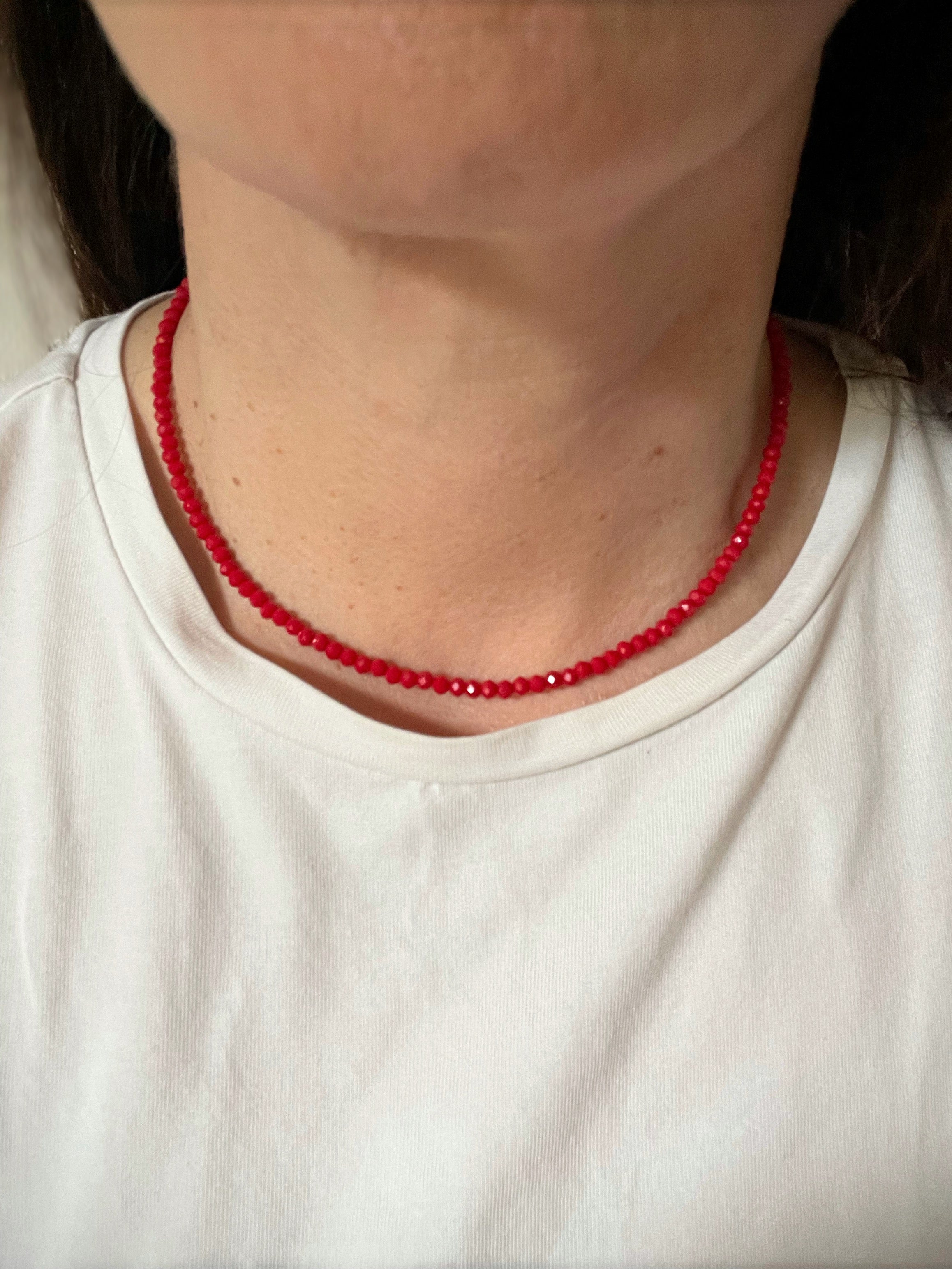Collier Perles Rouges Brillantes Ras de Cou – Fermoir Acier Inoxydable | LPY BIJOUX