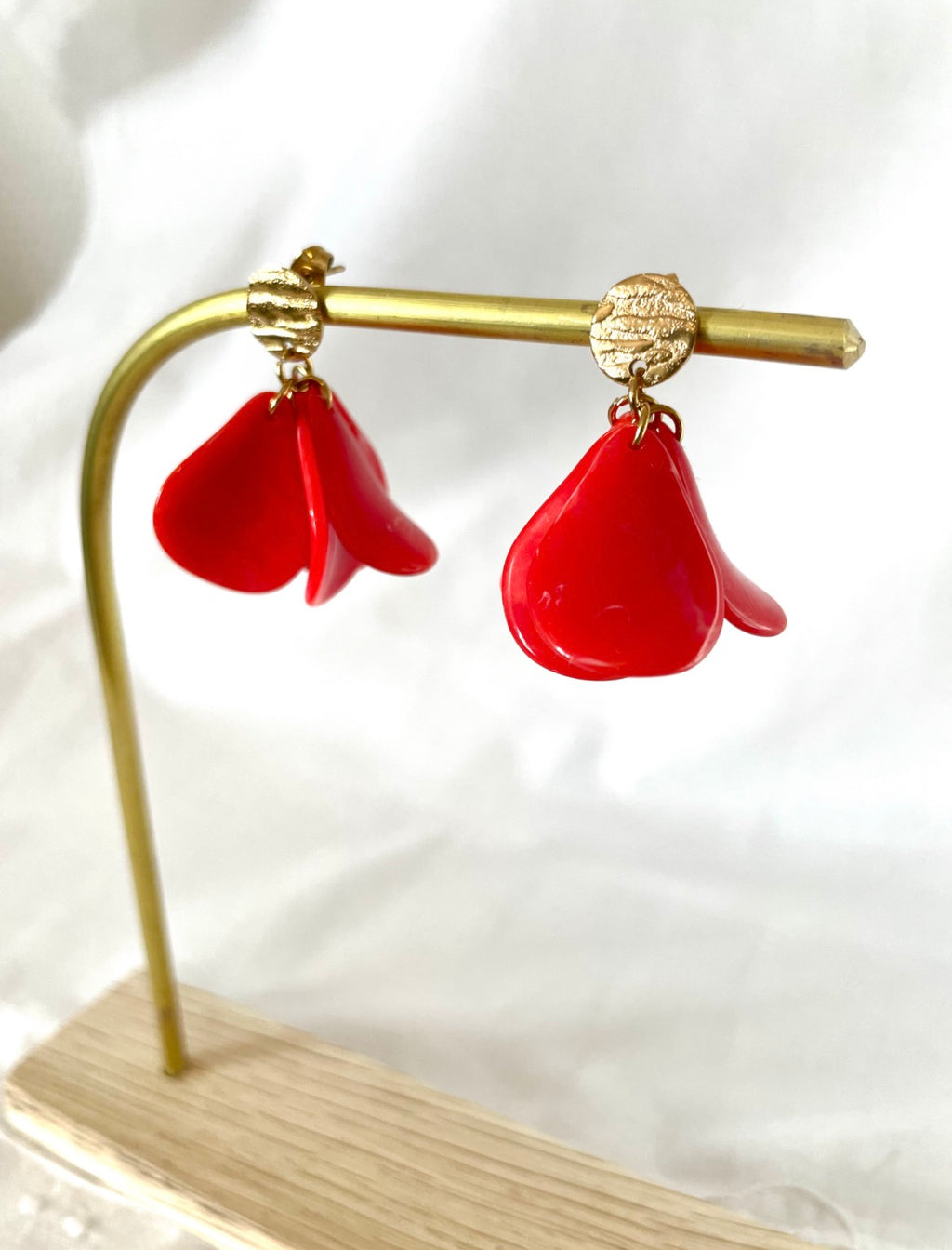 Boucles d'Oreilles Pétales Rouges Acier Inoxydable
