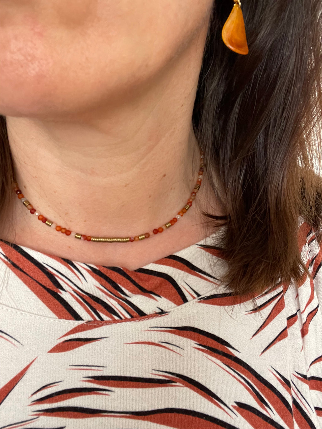 Collier Ras de Cou en Pierres Naturelles Cornalines Orange