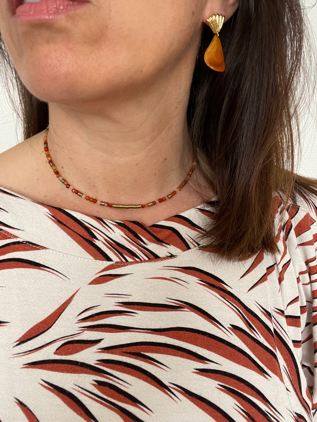 Collier Ras de Cou en Pierres Naturelles Cornalines Orange