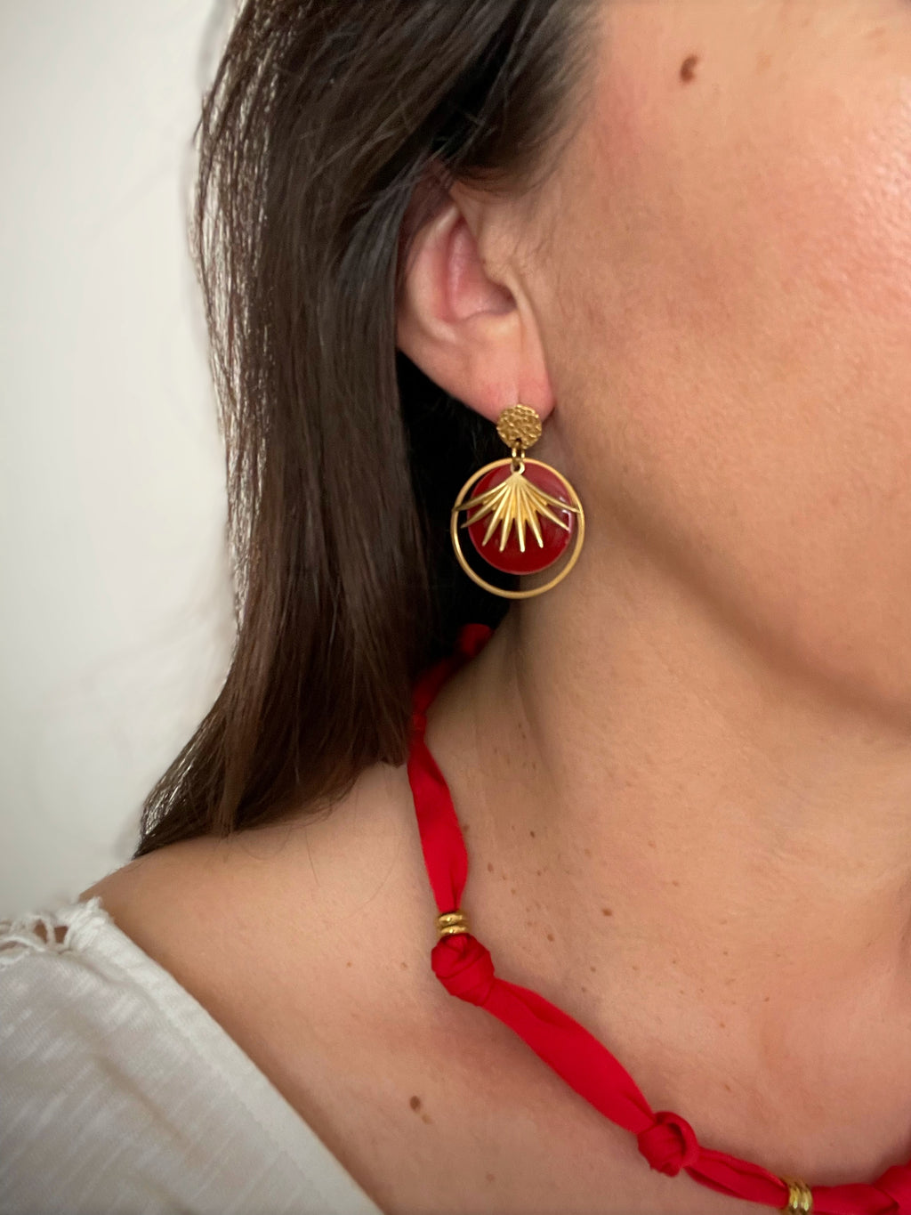 Boucles rouge et doré – Acier  inoxydable Doré