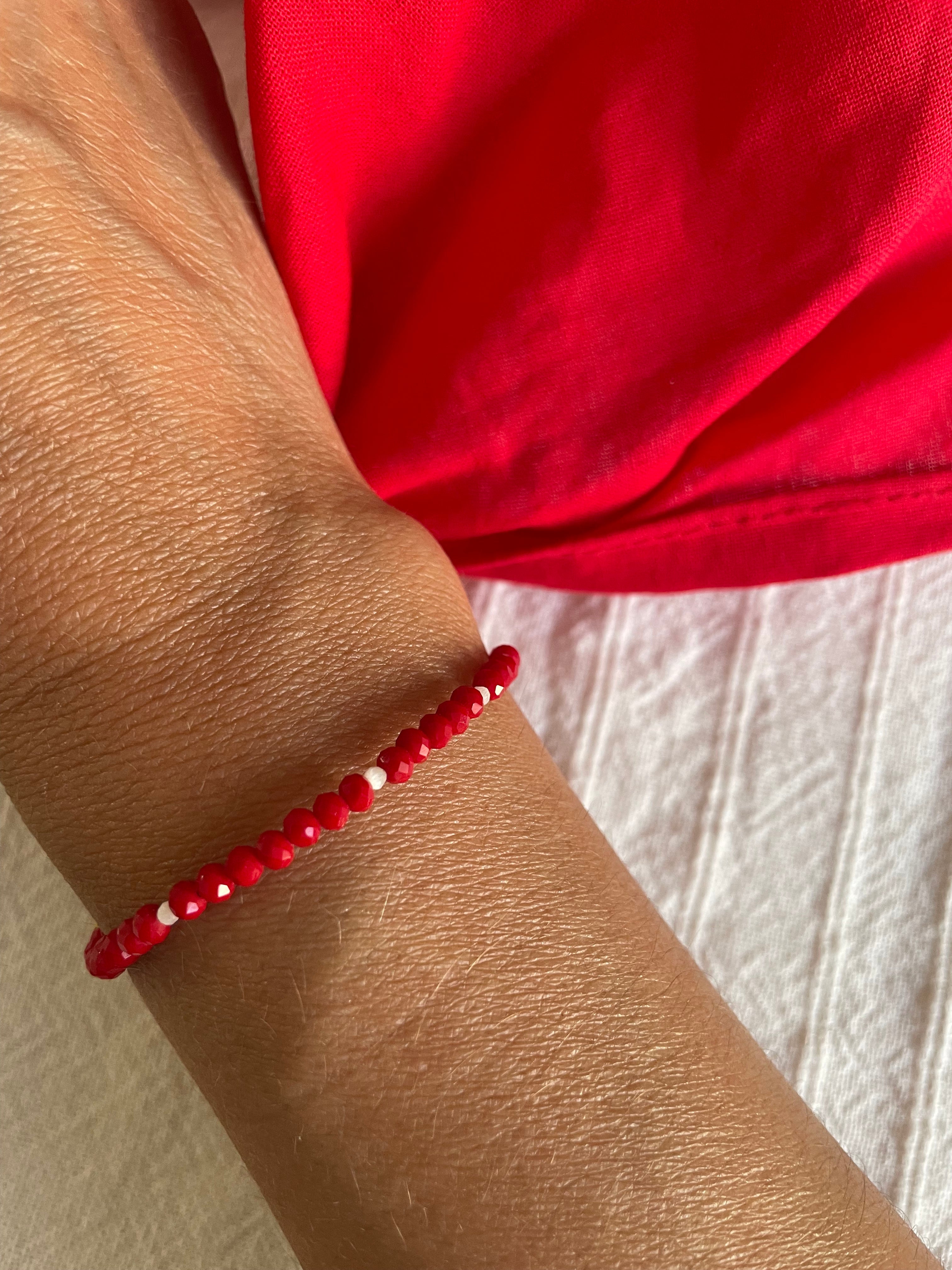 Bracelet Rouge et Blanc Perles à fermoir