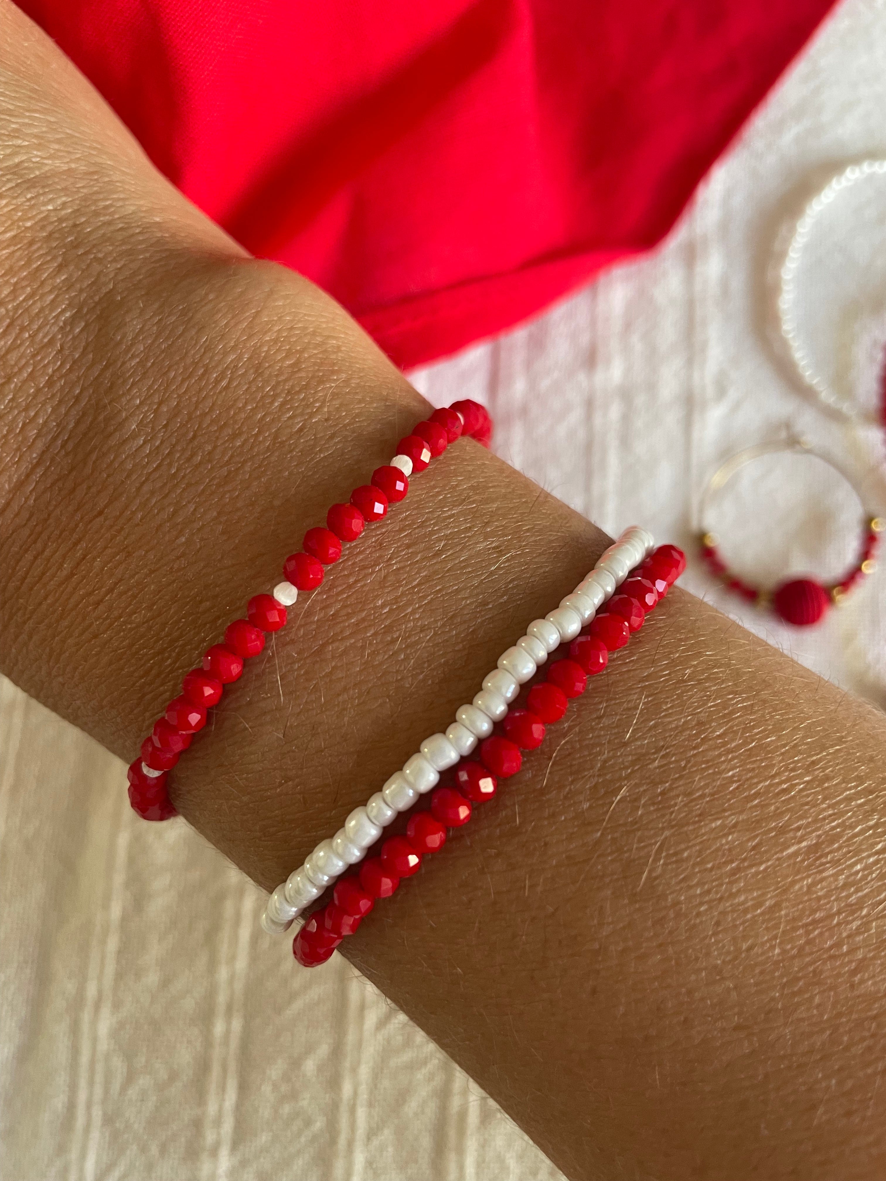 Bracelet Rouge et Blanc Perles à fermoir