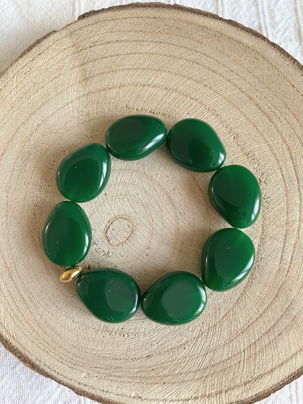 Bracelet Élastique Grosses Perles Résine Verte