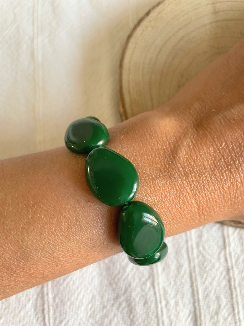 Bracelet Élastique Grosses Perles Résine Verte