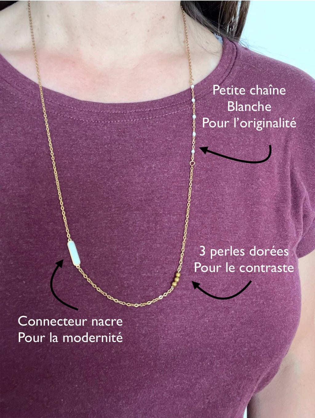 Sautoir Doré & Blanc – Acier Inoxydable