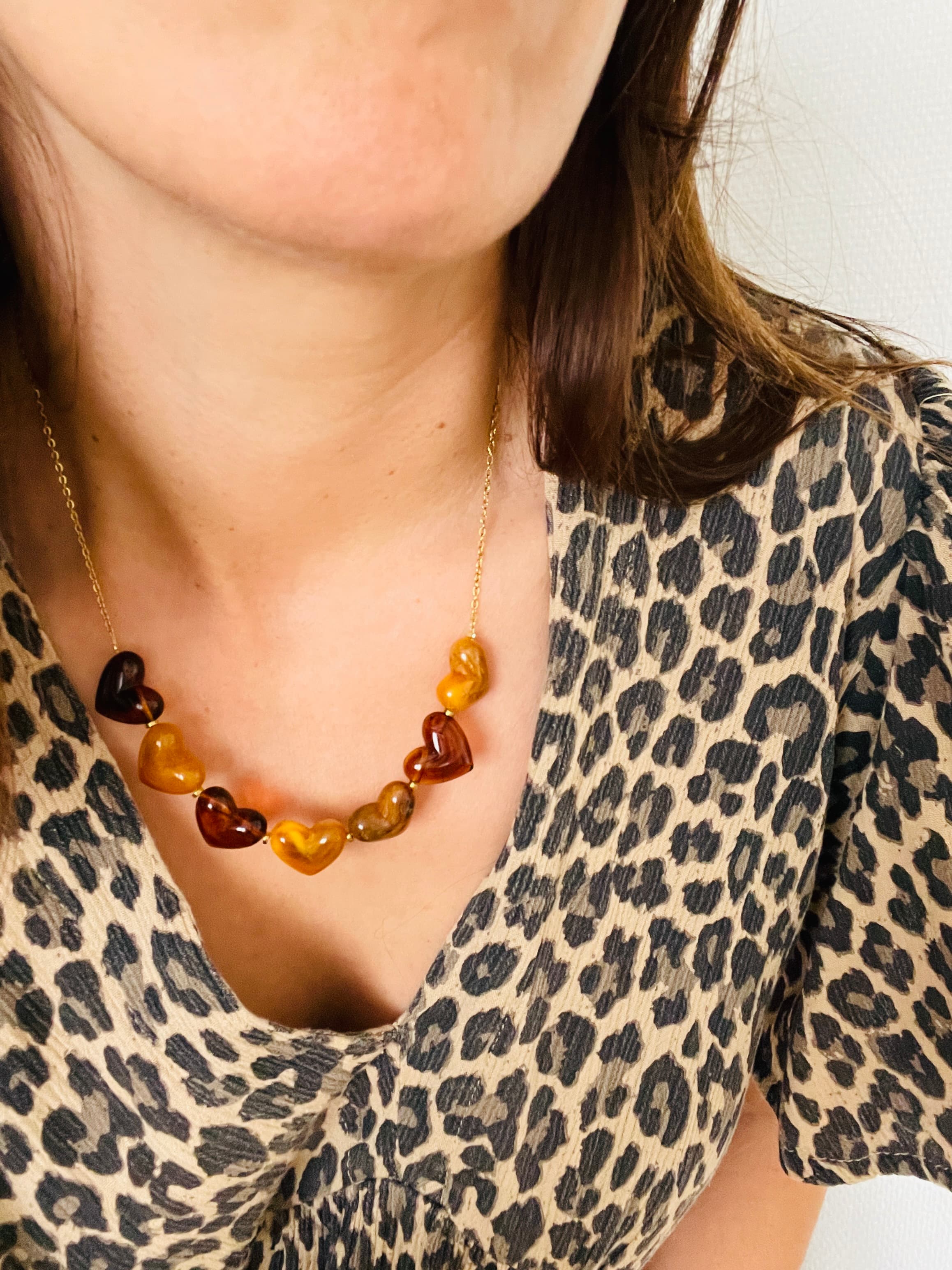 Collier Multi-Cœurs Ambrés | Acier Inoxydable Doré