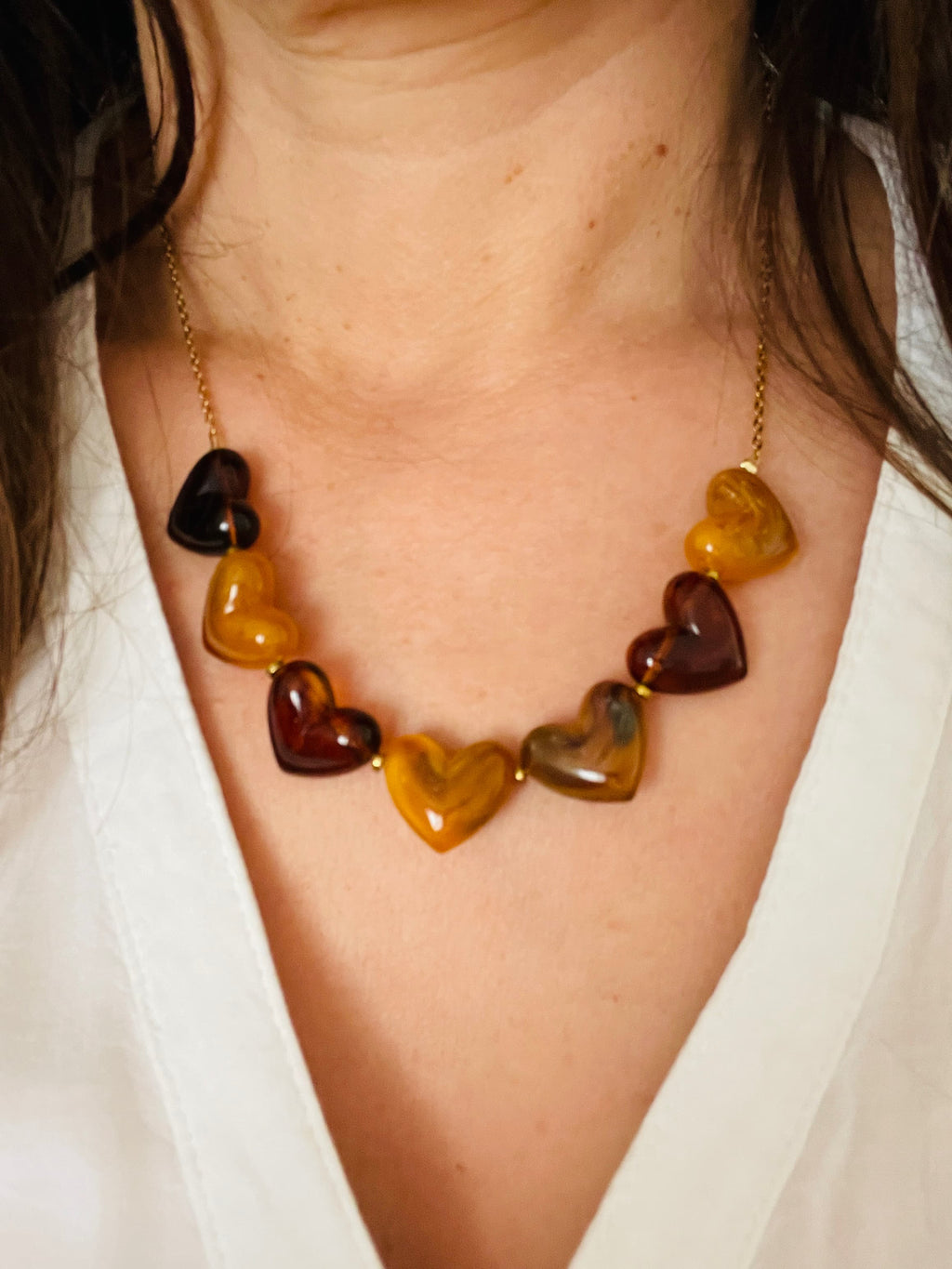 Collier Multi-Cœurs Ambrés | Acier Inoxydable Doré