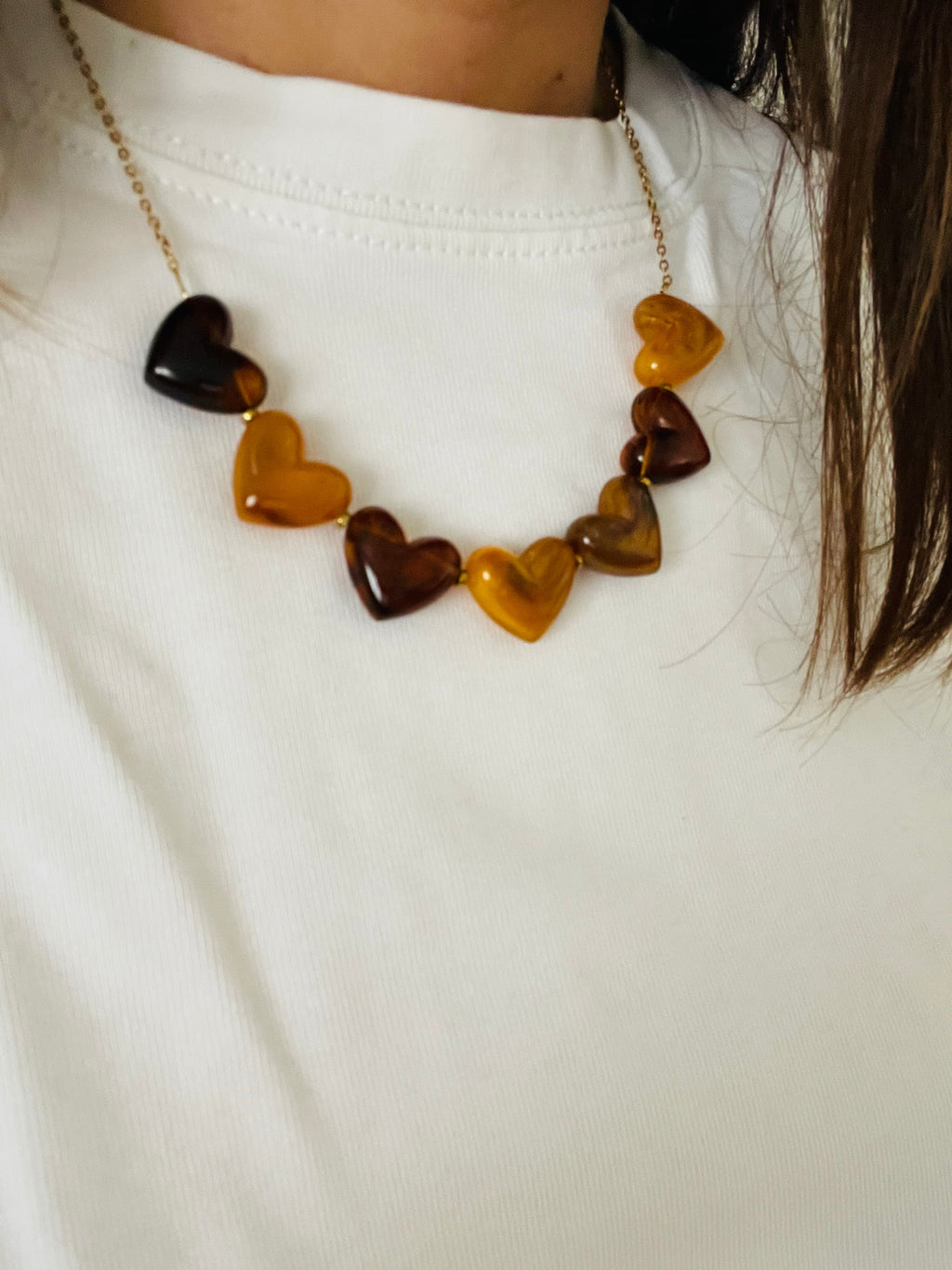 Collier Multi-Cœurs Ambrés | Acier Inoxydable Doré