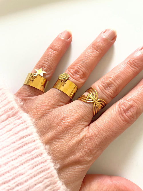 Bague Breloque Ajustable Dorée – Acier Inoxydable