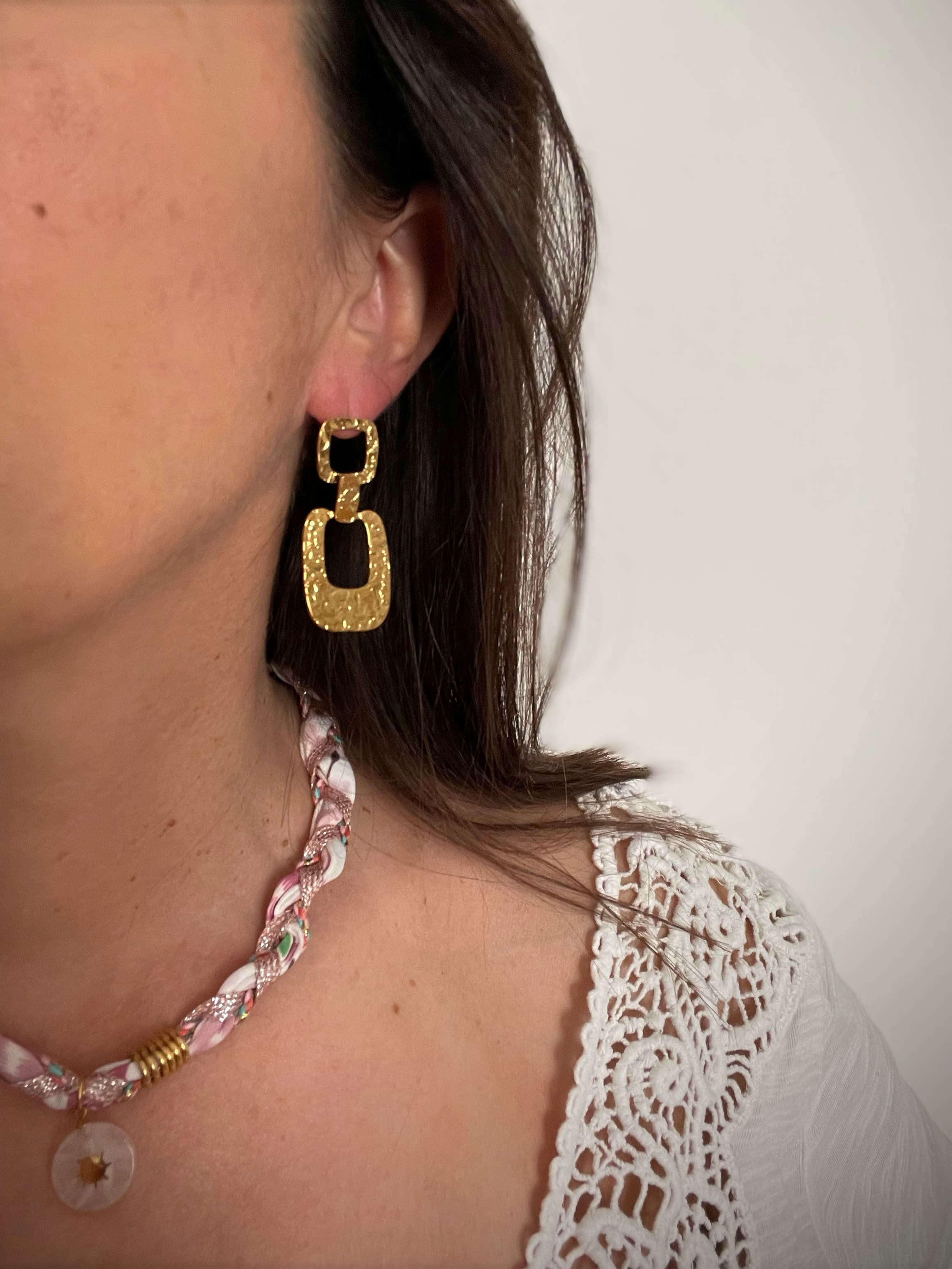 Boucles d'Oreilles Carré Rectangle Acier Inoxydable Doré