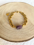 Bracelet Gros Maillon Acier Doré & Pierre Naturelle Améthyste