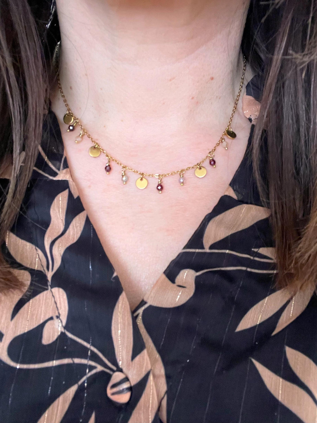 Collier Ras de Cou – Pierres Naturelles Améthyste & Rubis Doré