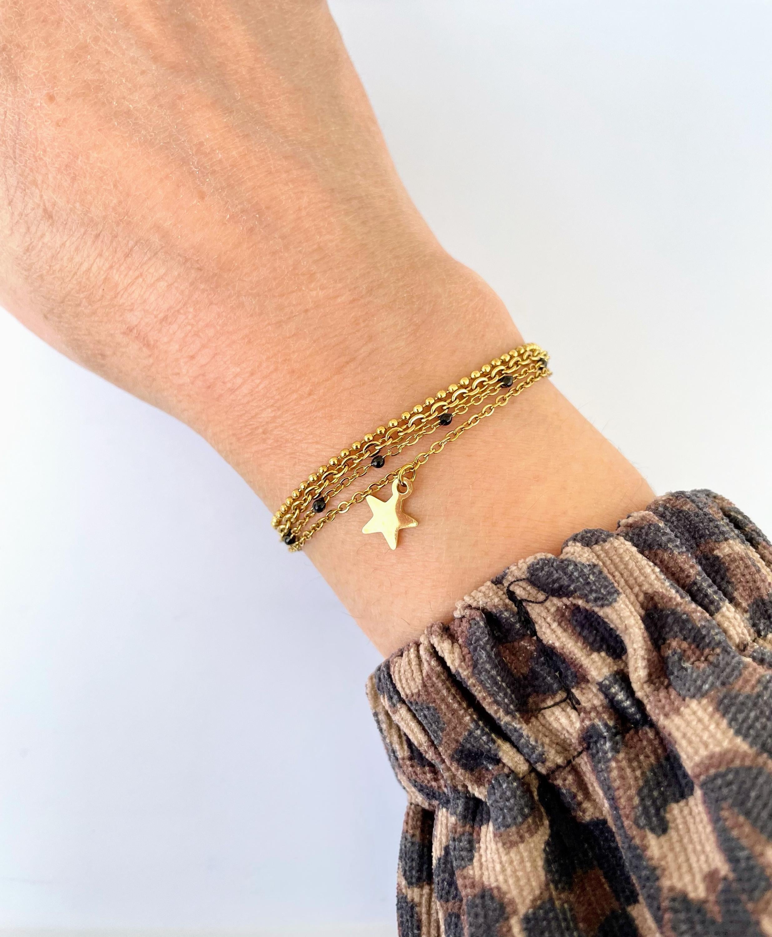 Bracelet Multi Rang Doré Pampille Étoile – Acier Inoxydable