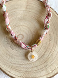 Collier Tressé Cordon Blanc & Doré avec Breloque Soleil