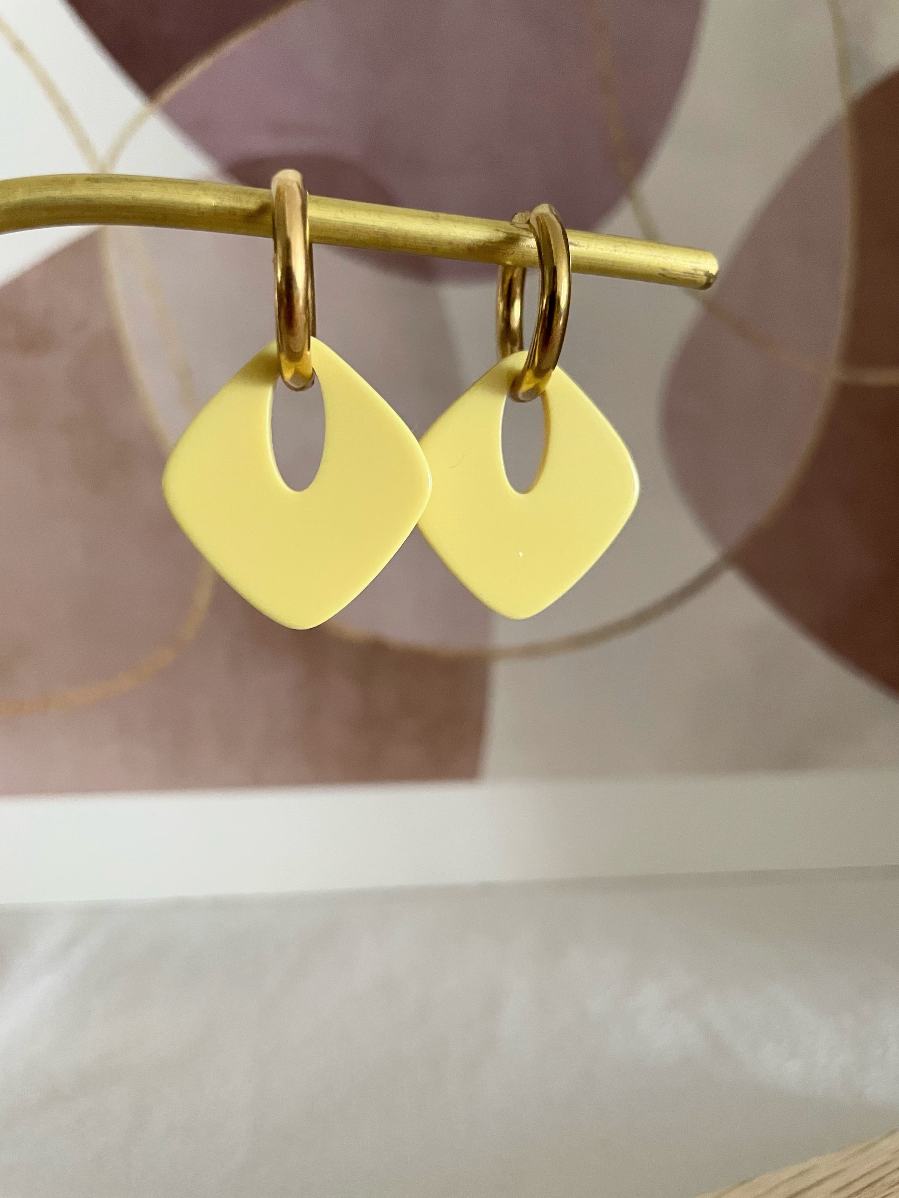 Créoles Losanges en Acier Doré — Rose, Blanc ou Jaune
