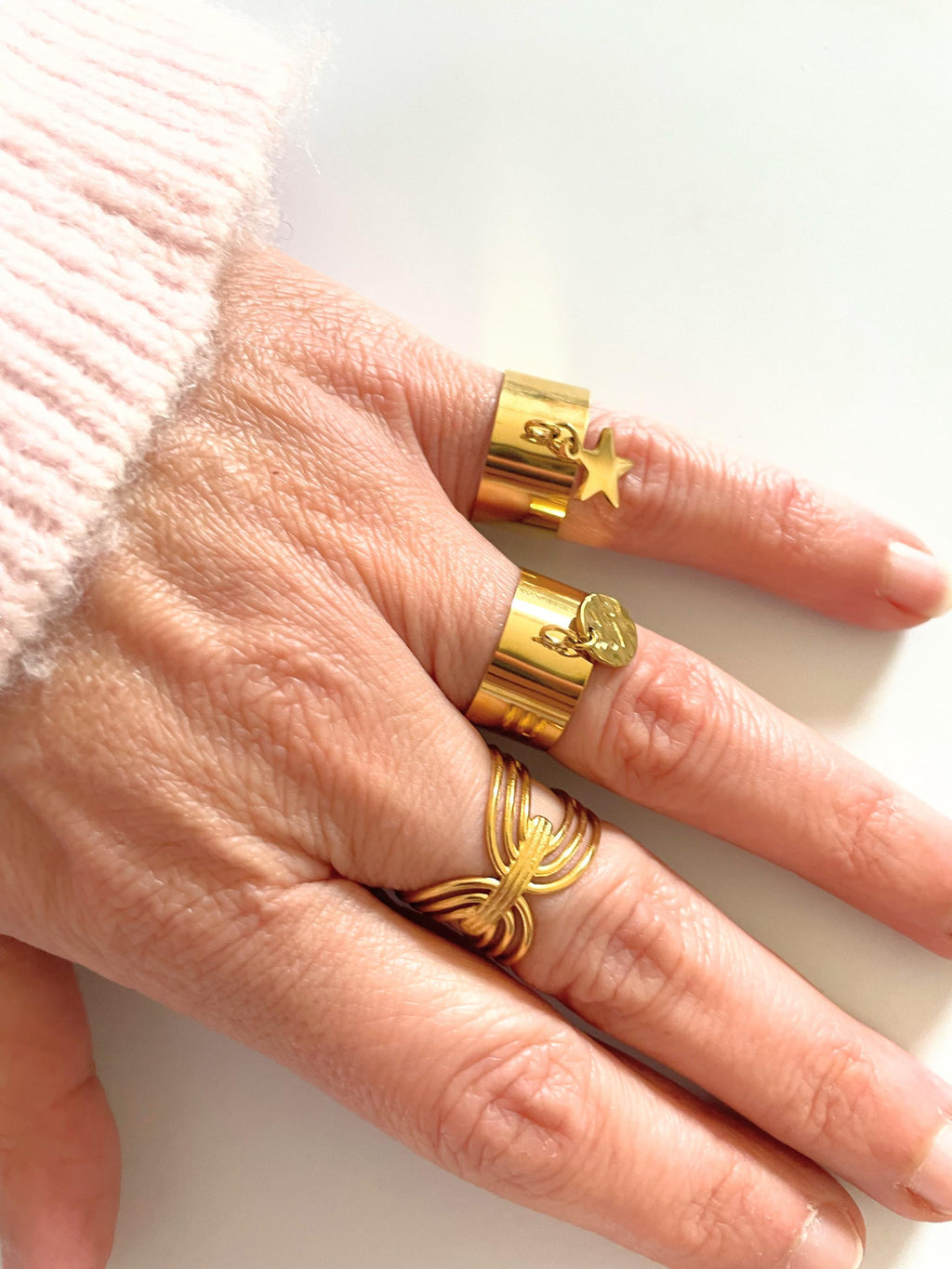 Bague Breloque Ajustable Dorée – Acier Inoxydable