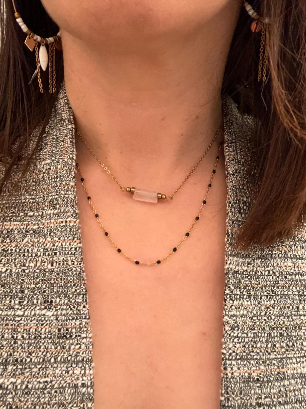 Collier Ras de Cou Quartz Rose - Acier Inoxydable Doré
