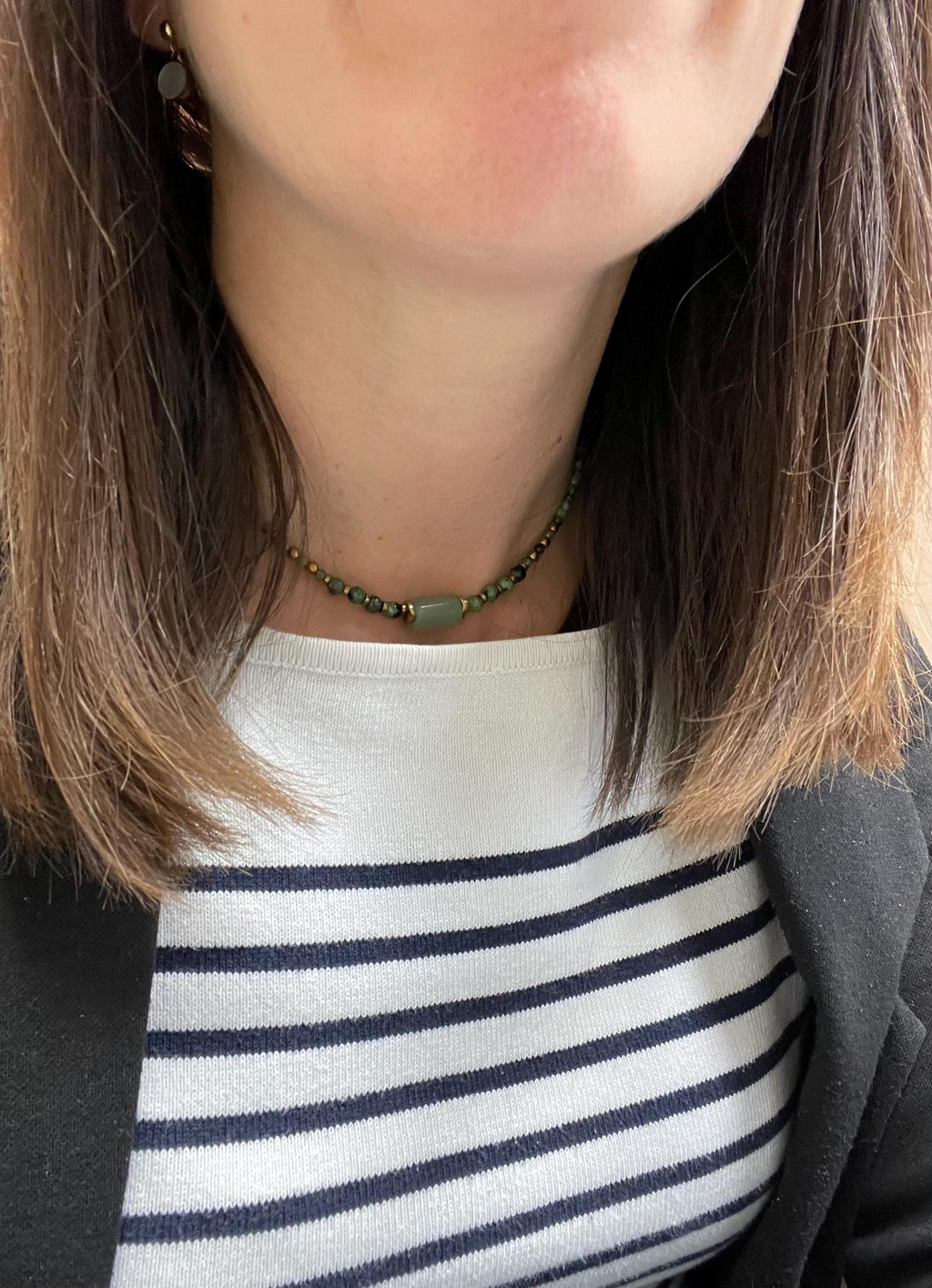 Collier Ras de Cou Perles Naturelles Zoïsite Vert – 2 Modèles