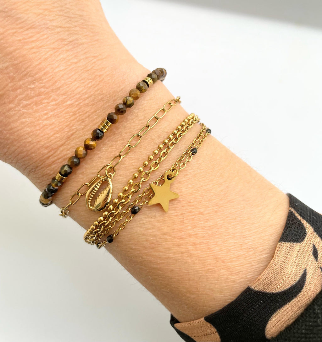 Bracelet Multi Rang Doré Pampille Étoile – Acier Inoxydable