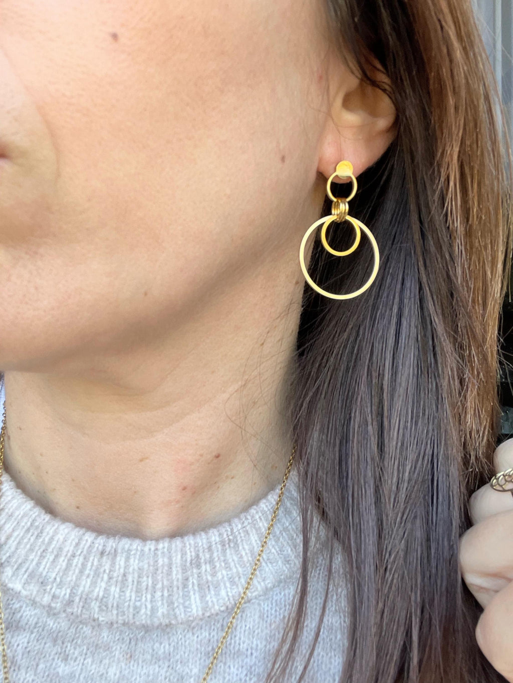 Boucles d'Oreilles Anneaux Dorés Multi-Cercles en Acier Inoxydable