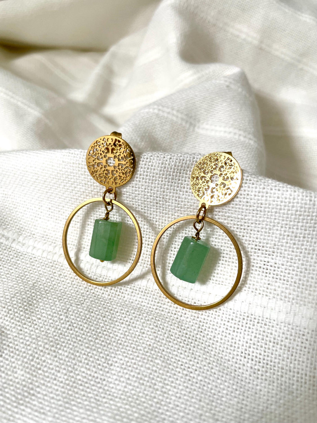 Boucles d'oreilles Pierres Naturelles – Monture Dorée Acier Inoxydable