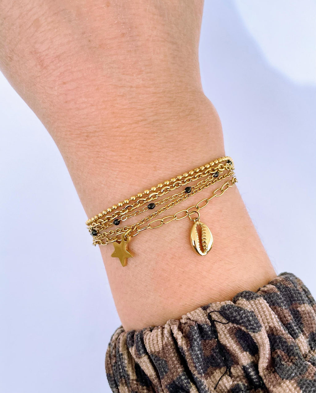 Bracelet Multi Rang Doré Pampille Étoile – Acier Inoxydable