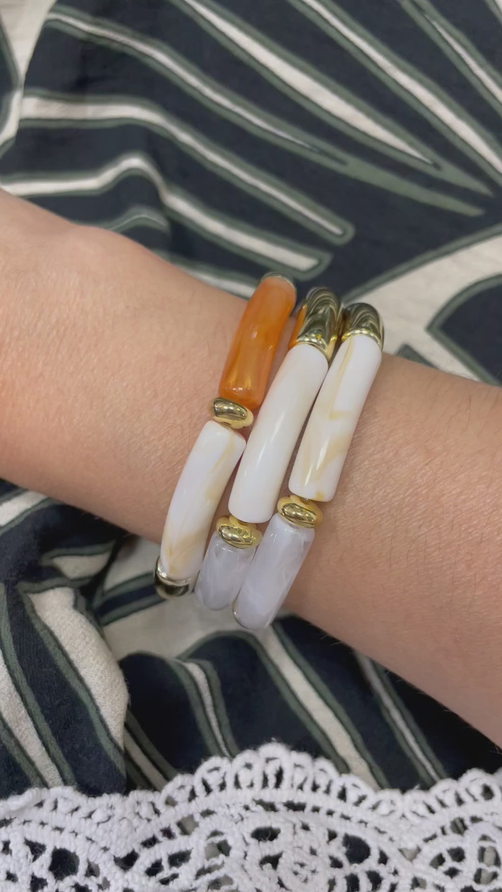 Bracelet Tube en Acétate Doré et Orange