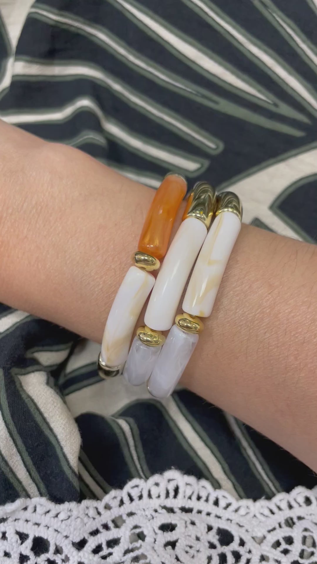 Bracelet Tube en Acétate Doré et Orange